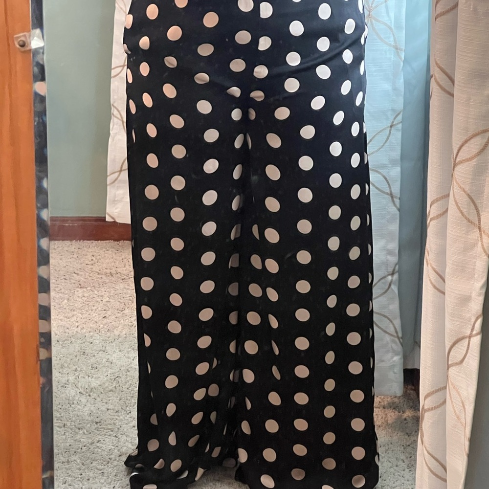 Black and White Polka Dot Wide-Leg Pants